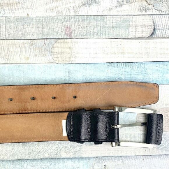 HANDCRAFTED BLACK GENUINE LEATHER SILVER TONE BUCKLE CASUAL MEN'S BELT 36 (21M - Picture 7 of 8